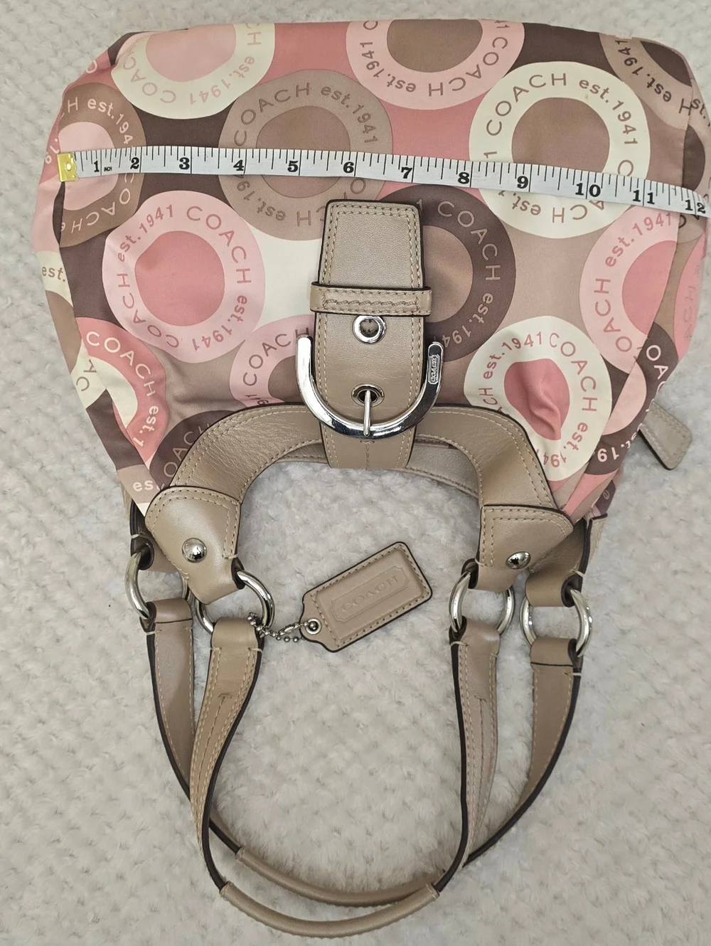 Coach Ashley Signature Circle Print Hobo Bag Pink Tan Canvas Leather Trim - Picture 12 of 12